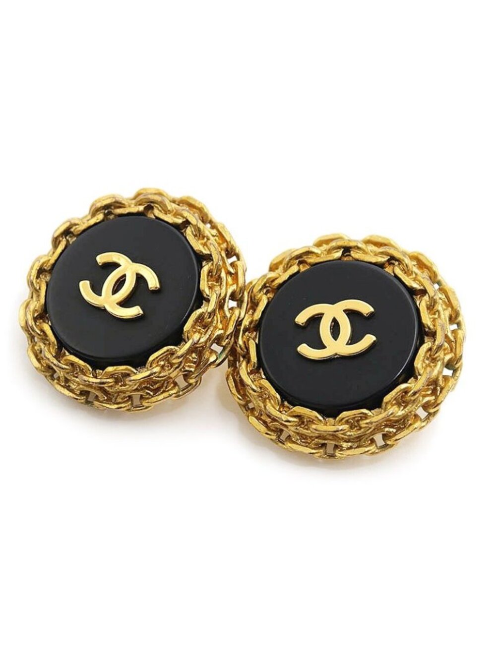 Chanel CC Logo Earrings Vintage Gold